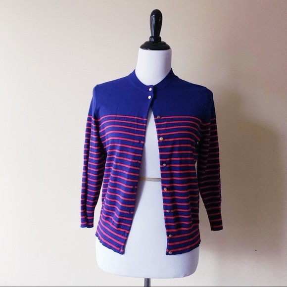 Sweaters - Womens Nautical Cardigan Sweater Navy Blue Anchors